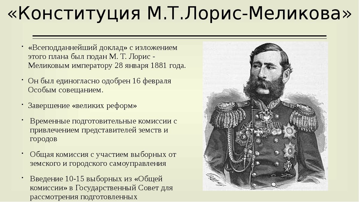 Министр внутренних дел эпохи александра ii разработавший проект конституции