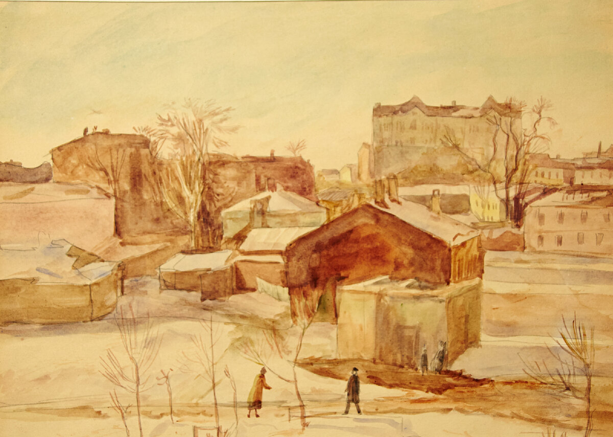 Безин И.К.  Рисунок «Двор на улице Чкалова»
СССР, Москва. 1937 г.
