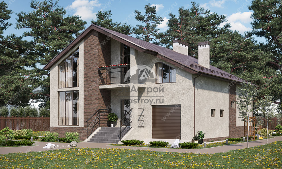 Проект двухэтажного дома 364 м2 с мансардой, цокольным этажом, гаражом, балконом и террасой - KVR-110