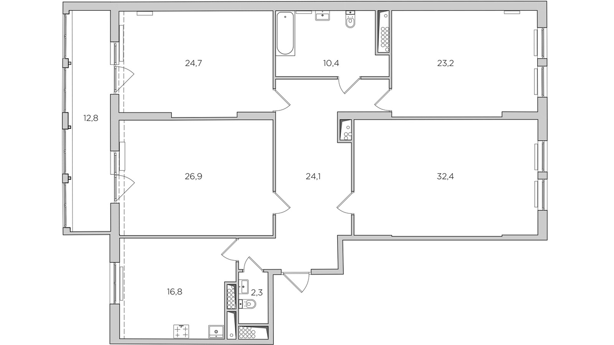 Планировка четырехкомнатной квартиры от застройщика