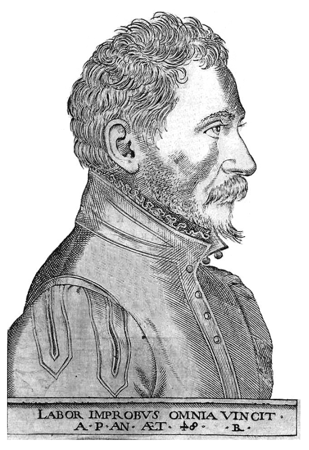 Амбруаз Паре (около 1510–1590) в воз- расте 48 лет. Портрет из сборника «10 книг о хирургии», отправленного в печать 3 февраля 1563 г. Под портре- том — его девиз на латинском языке: «Упорный труд все побеждает»