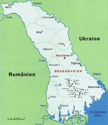 Карта Бессарабии в 1918 - 1940 гг. (территория нынешней Молдавии, Черновицкой и южной части Одесской области)