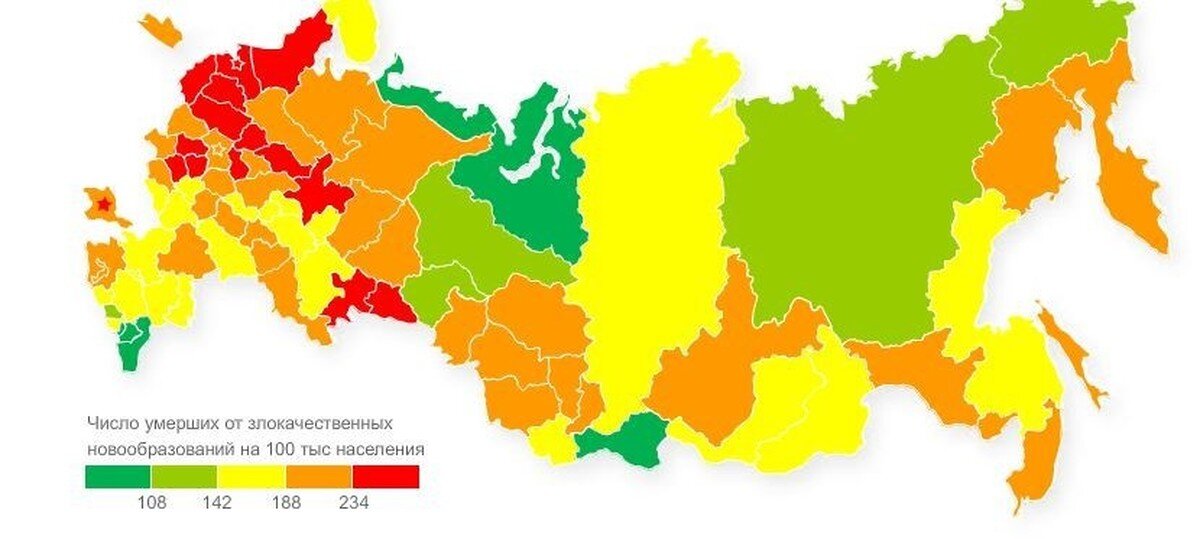 Статистика умерших от онкологии на 100 000 населения