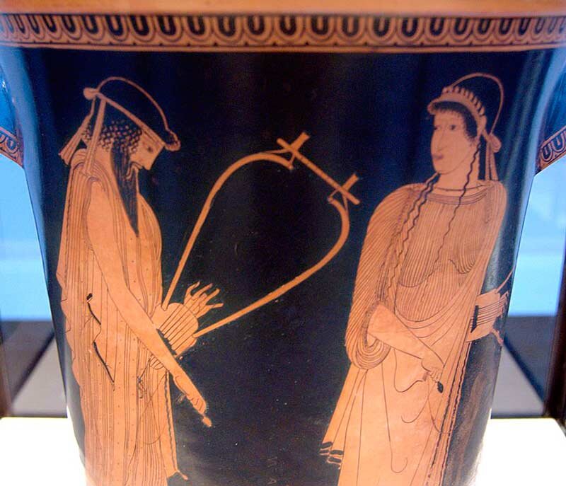 Sappho and Alcay. A drawing on an antique vase. Ok. 470 B.C.