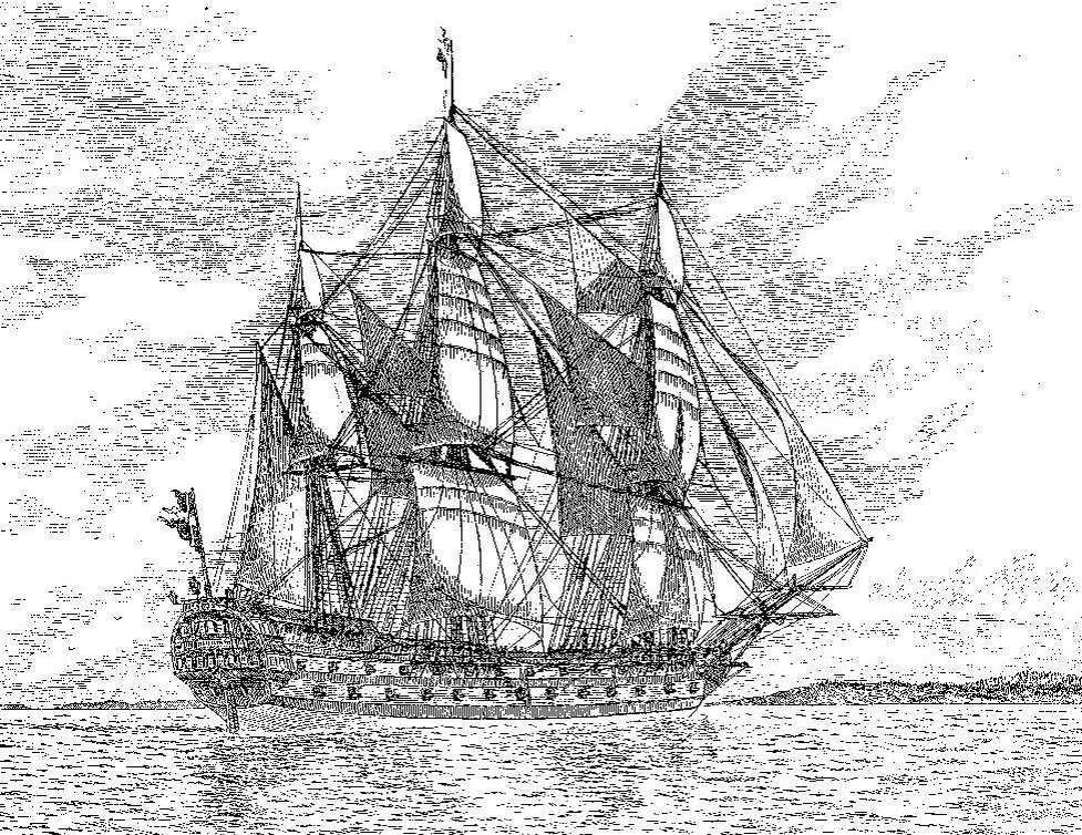  Рис. 2 Флагманский корабль шведского флота Konung Gustaf III, спущен на воду в 1777 г. Худ. Якоб Хёгг (Jacob Hägg)