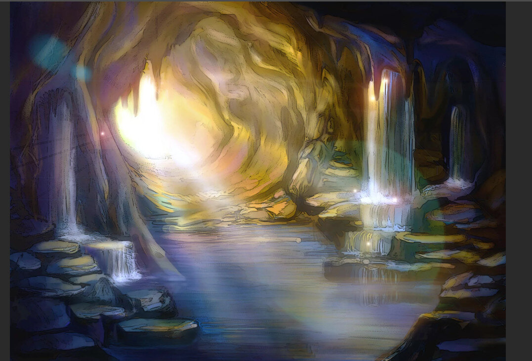 Пещера акварель