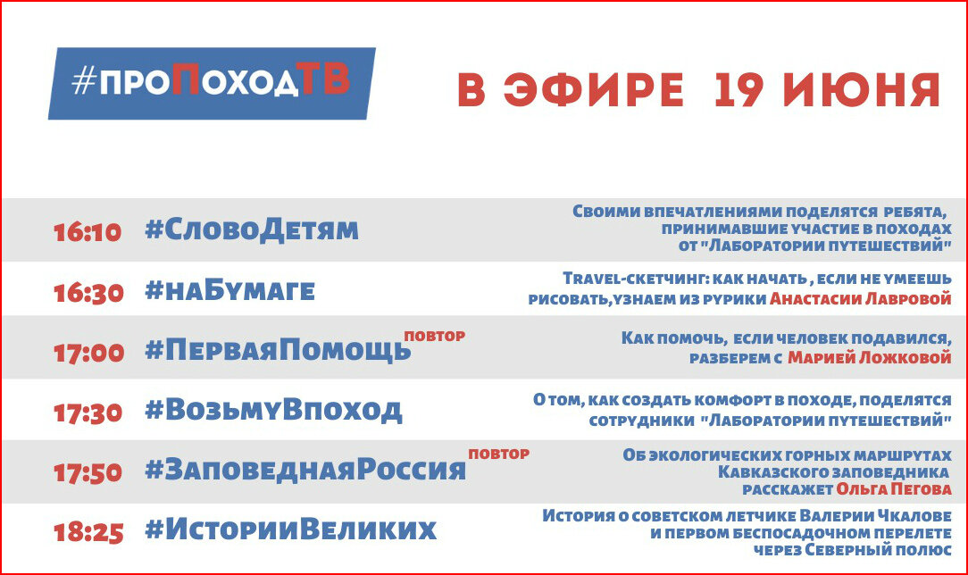 Про поход ТВ. Программа передач. Лаборатория путешествий. Большое приключение