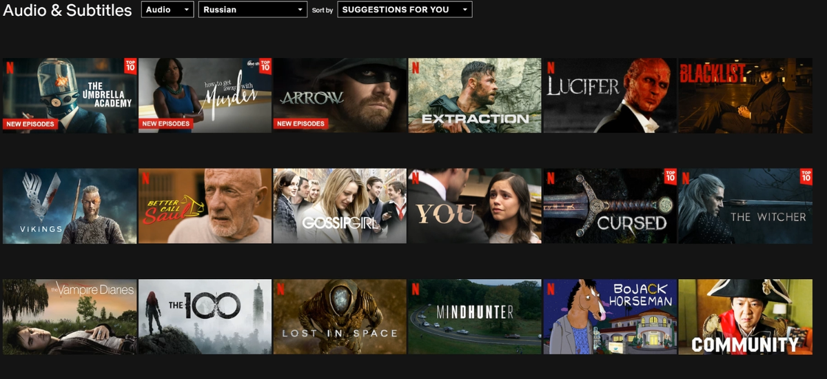 Поиск русского дубляжа на Netflix 