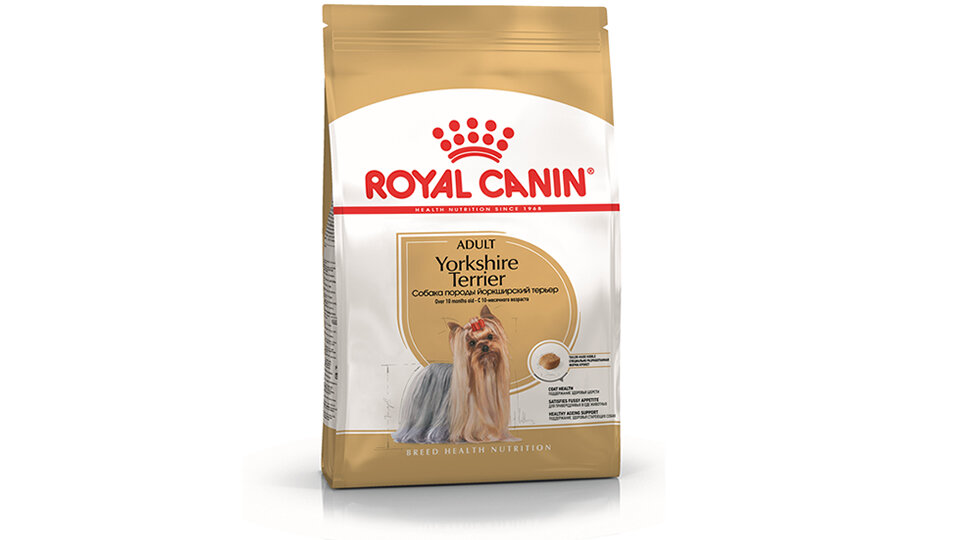 Корм Royal Canin Yorkshire Terrier содержит специальные добавки для шерсти, но это не означает, что он обязательно подойдет именно вашей собаке. Фото Яндекс Маркет