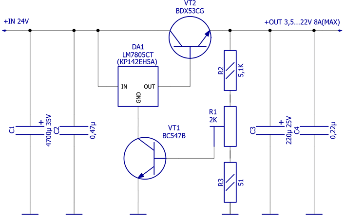 Стабилизатор напряжения на 24 вольта схема