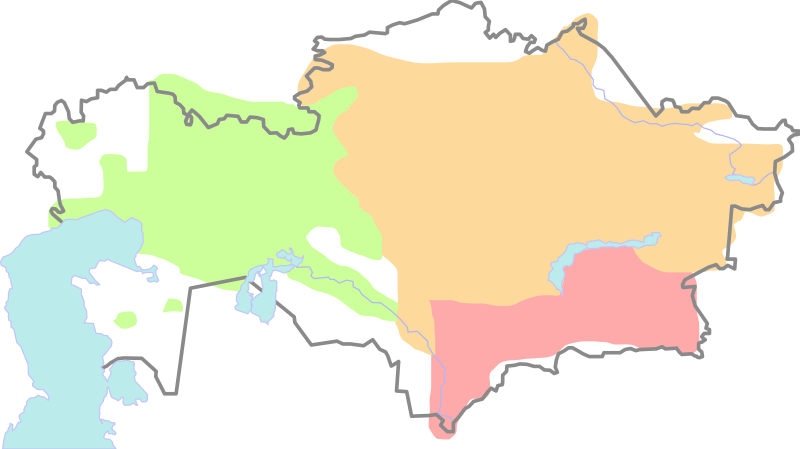 Зелёный - младший жуз, желтый - средний жуз, красный - старший жуз. 