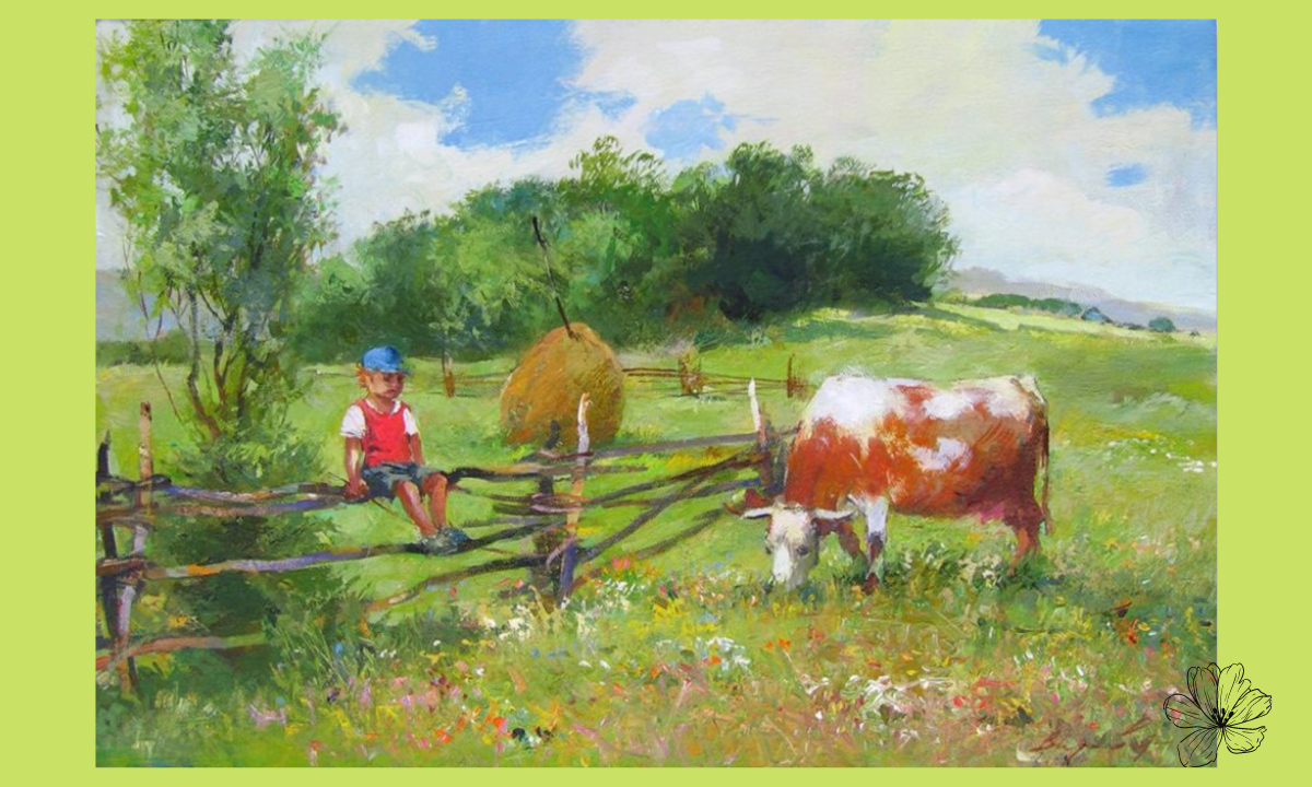 Коли летом не будет. Коровы, деревня в живописи. Коровы в деревне. Коля в деревне. Картина маслом корова в деревне.