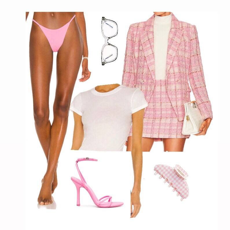 Костюм - Bardot
Футболка - LA Made
Туфли - Alexander Wang
Белье - Maaji 
Заколка - Emi Jay
Очки - The book club