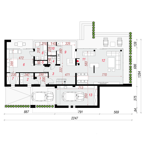 Проект двухэтажного дома 207 м2 с гаражом и террасой - 103-56