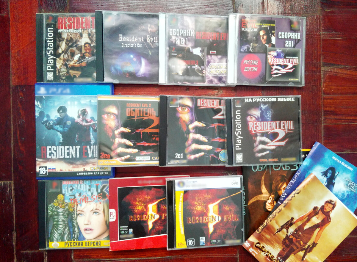 Фото из моей личной коллекции. Публикация фото преследует информационные цели. На фото коробки от игр и игры из серии Resident Evil, разработчика и издателя Capcom: Resident Evil 1,2,3, Resident Evil 5, Resident Evil Survivor, Создатели первой части: Токуро Фудзивара, Синдзи Миками, Кэнъити Ивао. Продюсер 1,2,3 частей Синдзи Миками, Подробнее указано в статье.