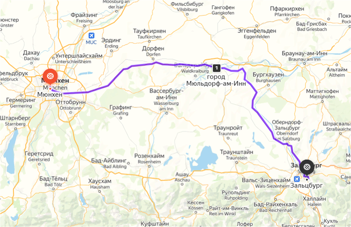Мюнхен - Мюльдорф - Зальцбург. Яндекс.Карты