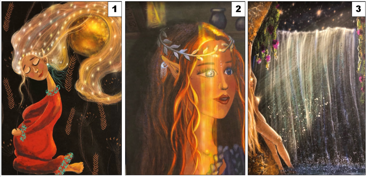 3 карты из колоды «Женщины моего рода» (худ. А. Семенушкина, авт. текстов К. Сарсумат). Фото мое 