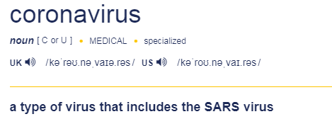 Cкриншот из https://dictionary.cambridge.org/dictionary/english/coronavirus (по этой ссылке можно послушать произношение тоже)