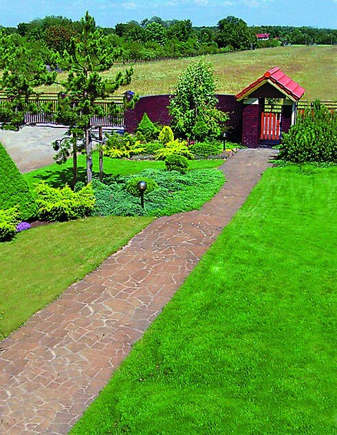 Дорожка от калитки к дому. Выглядит однообразной и скучной.