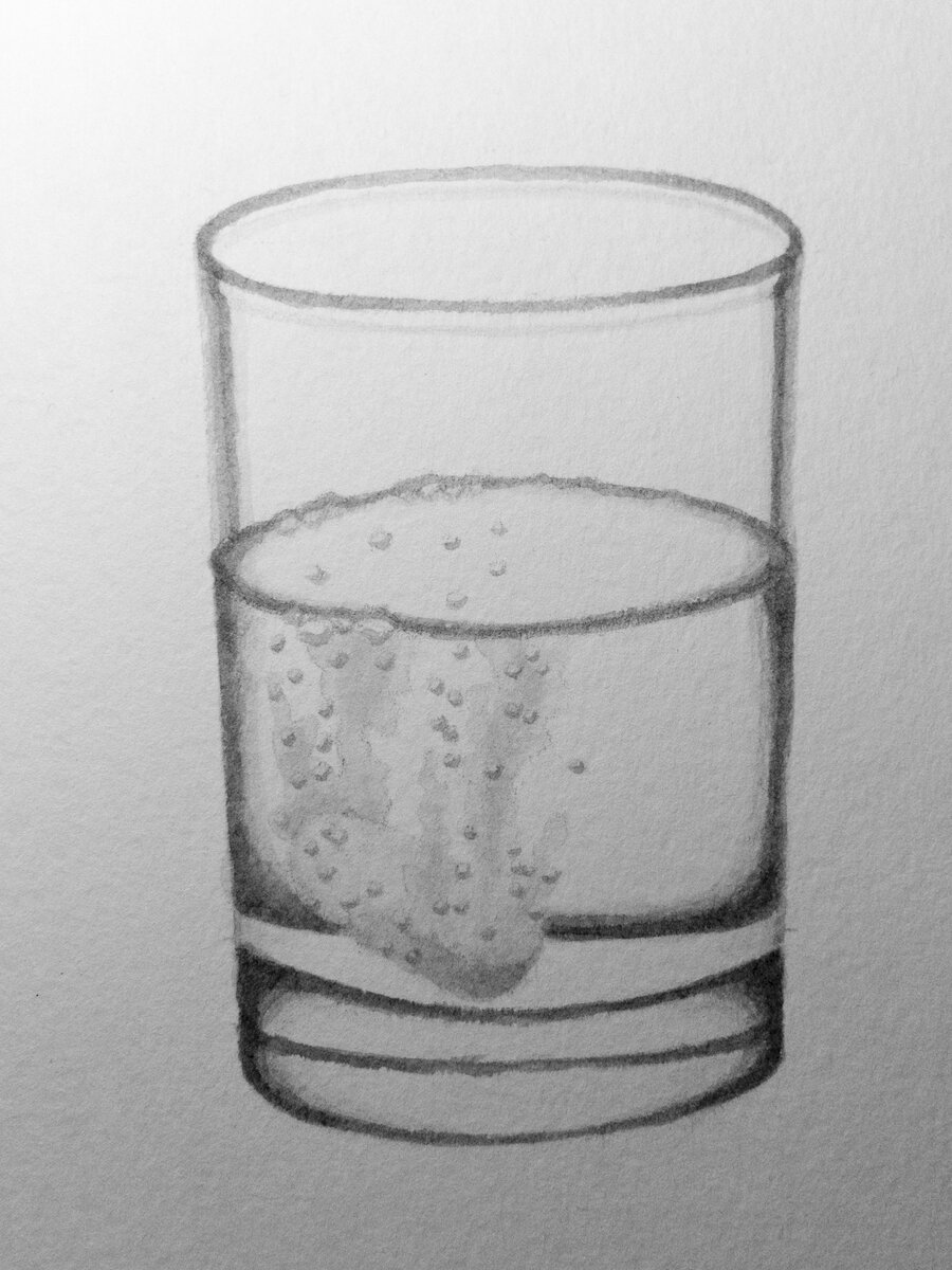Рисунок черной тушью шипучей таблетки в стакане воды. | Облака и рисование  | Дзен