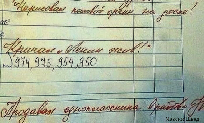 "Нарисовал половой орган на доске"; "Кричал: "Ленин жив!""; "Продал одноклассника в рабство"
