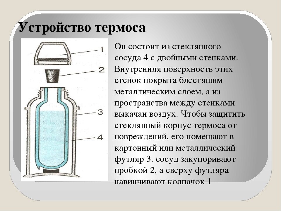 В стеклянный сосуд закачивают воздух одновременно. Термос это в физике. Устройство и принцип работы термоса. Принцип работы термоса физика 8 класс. Принцип действия термоса физика 8 класс