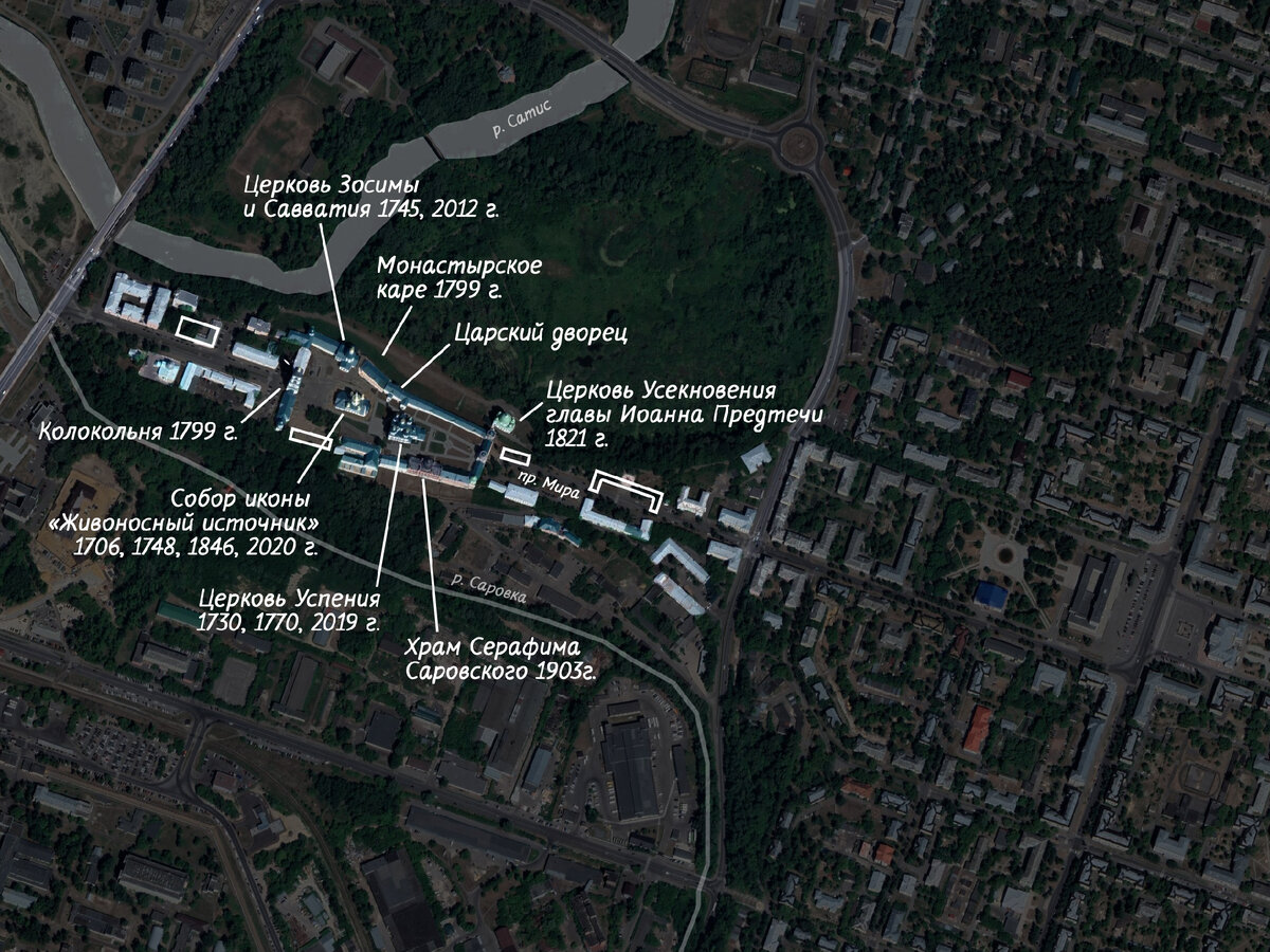 План-схема объектов Саровского монастыря