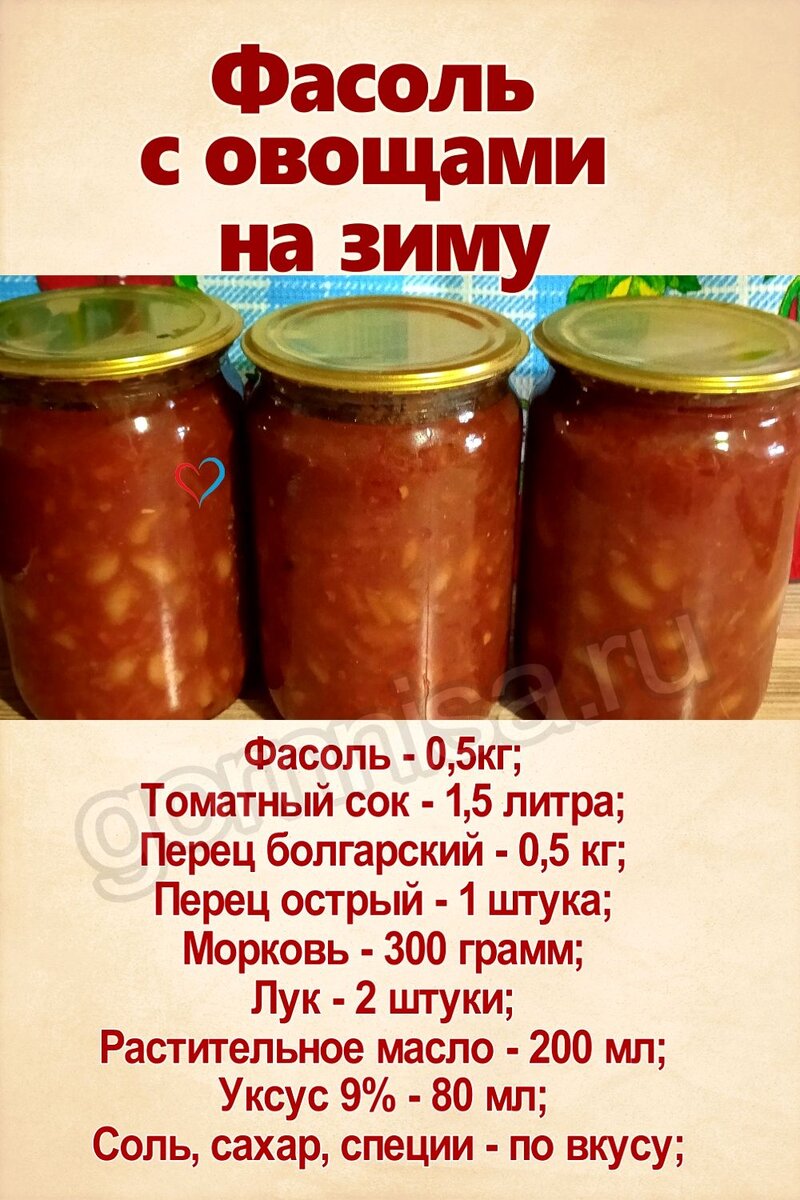 Консервированная фасоль с овощами (на зиму)