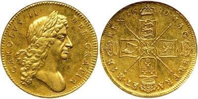 5 гиней чеканки 1680 г.-1685 г. — Карл II.