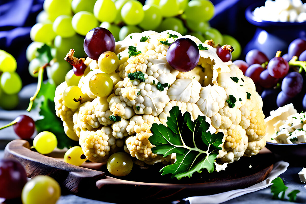 Запечённая цельная цветная капуста с виноградом и фетой — вкусное и  питательное блюдо | «iDeaWay» - быть лучше каждый день! ✓ | Дзен