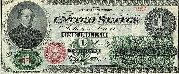 Сэлмон П. Чейз на купюре в 1 доллар.