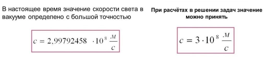 Формула скорости света