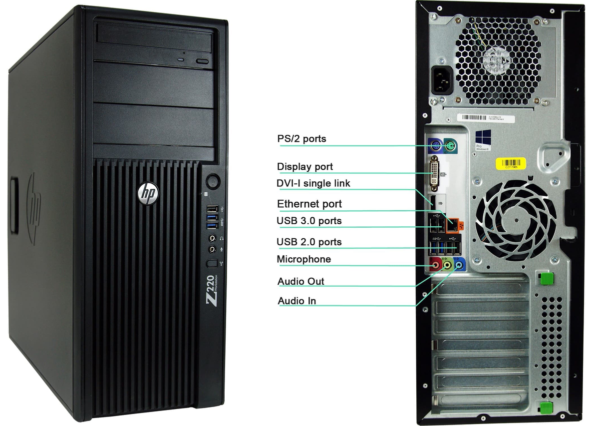 Вид на стандартный системный блок спереди и сзади