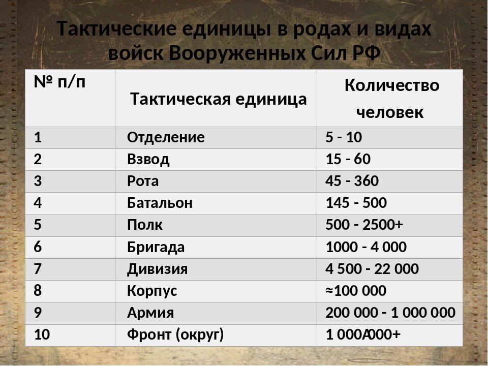 Военный домен. Бат рота взвод отделение. Бригада полк дивизия численность.