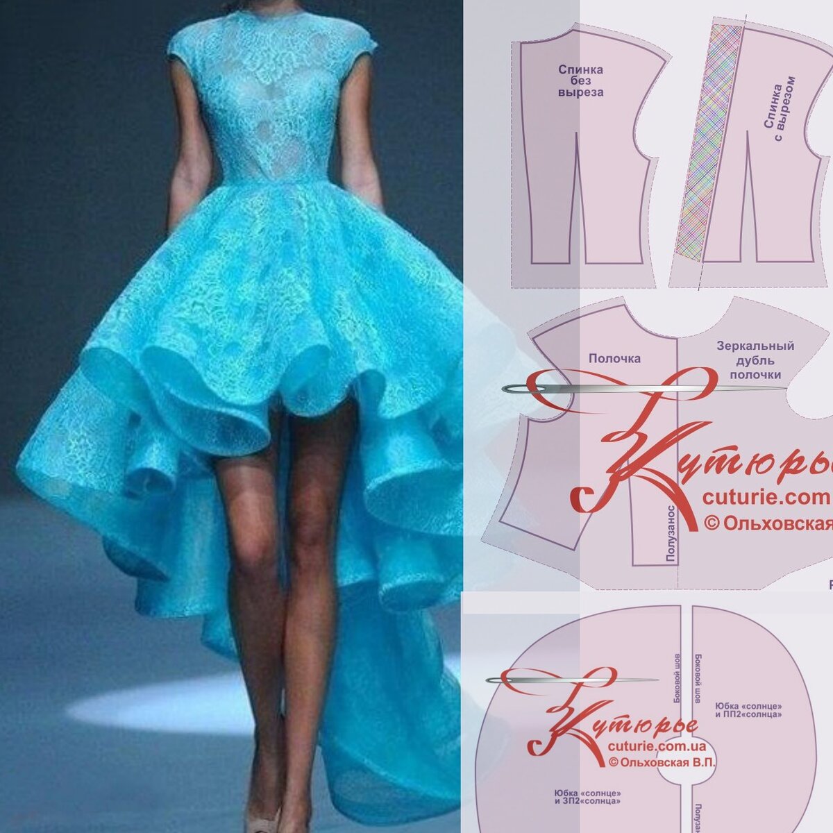 Фото отрезного платья с юбкой двойного солнца