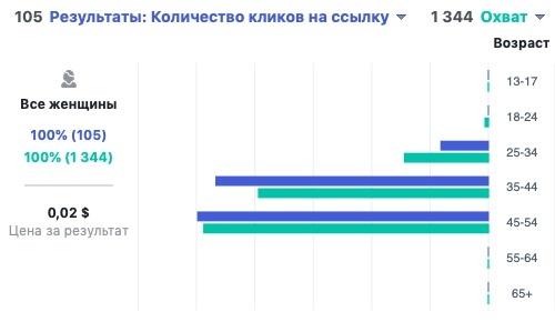 Лучшим в данной сфере оказалась аудитория фрилансеров и партнерского маркетинга, также интересующимися косметикой и различными продуктами по уходу за собой и домом и использующие WhatsApp. Основная аудитория была 25-54 года, цена за клик составила чуть меньше 2-ух рублей и CTR у данной аудитории 7,81%.