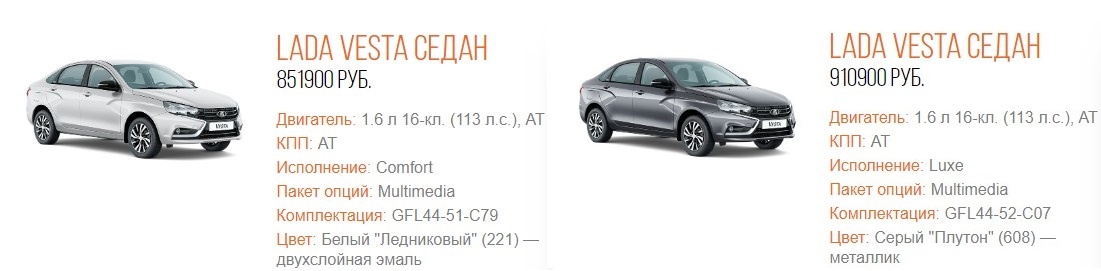 Цены на Веста седан