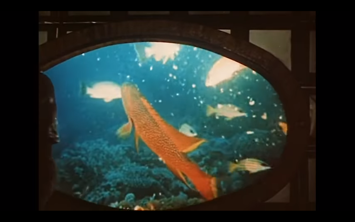 Кадр из фильма "Капитан Немо", серия "Принц Даккар". 1975 года. В иллюминаторы "Наутилуса" видно море.