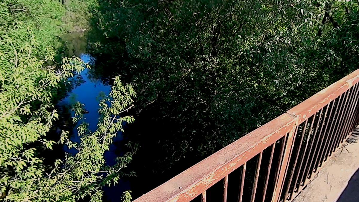 Вид с с моста вверх по течению, май 2018