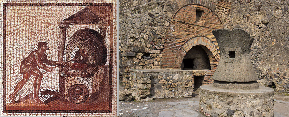 Справа: дровяная печь для выпечки хлеба. Помпеи