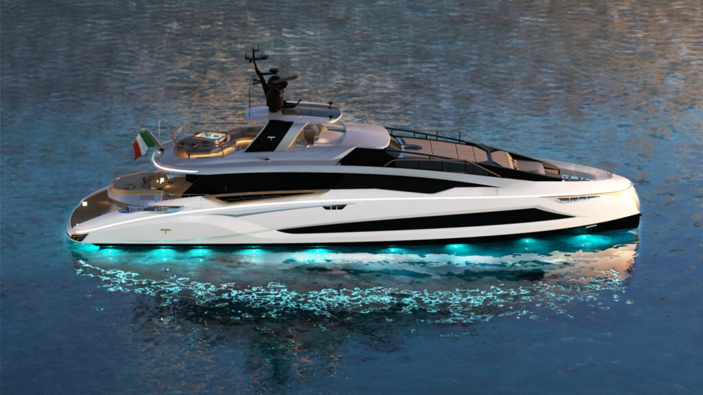 Ныняшняя EVO120 — четвертый корпус, если вести отсчет от появления модели в ряду Tecnomar, и второй, если отталкиваться от момента, когда в дизайн яхты были внесены важные изменения, благодаря которым она переродилась и стала популярнее.