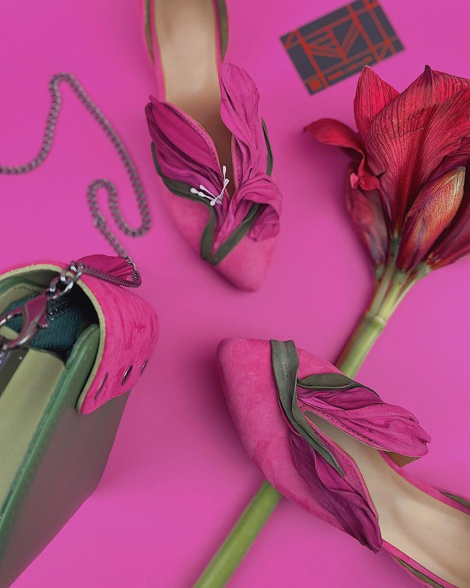 Балетки BLOOM серии flora и сумка  FLORA, цвет фуксия