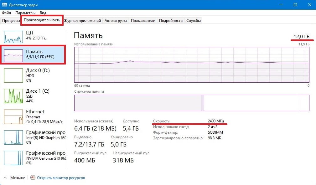 Сколько памяти для windows 10. Диспетчер задач. Диспетчер задач производительность память Windows 10. Что означает выделено оперативной памяти в диспетчере задач.