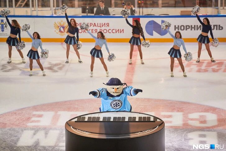 Талисман хоккейной команды «Сибирь» выступил перед жителями Новосибирска. Он сыграл на пианино в виде шайбы Фото: Александр Ощепков / NGS.RU