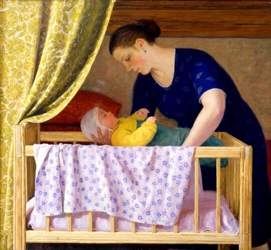 Картина «У колыбели». Художник Ю.П. Кугач, 1975 год