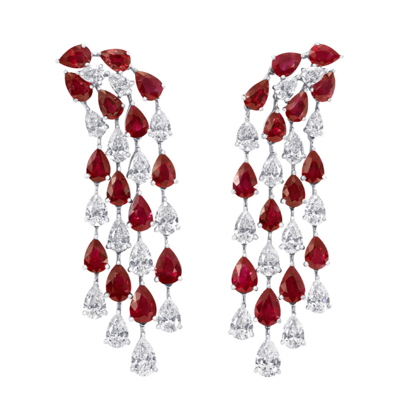 Серьги Graff Chandelier из белого золота с бриллиантами и рубинами