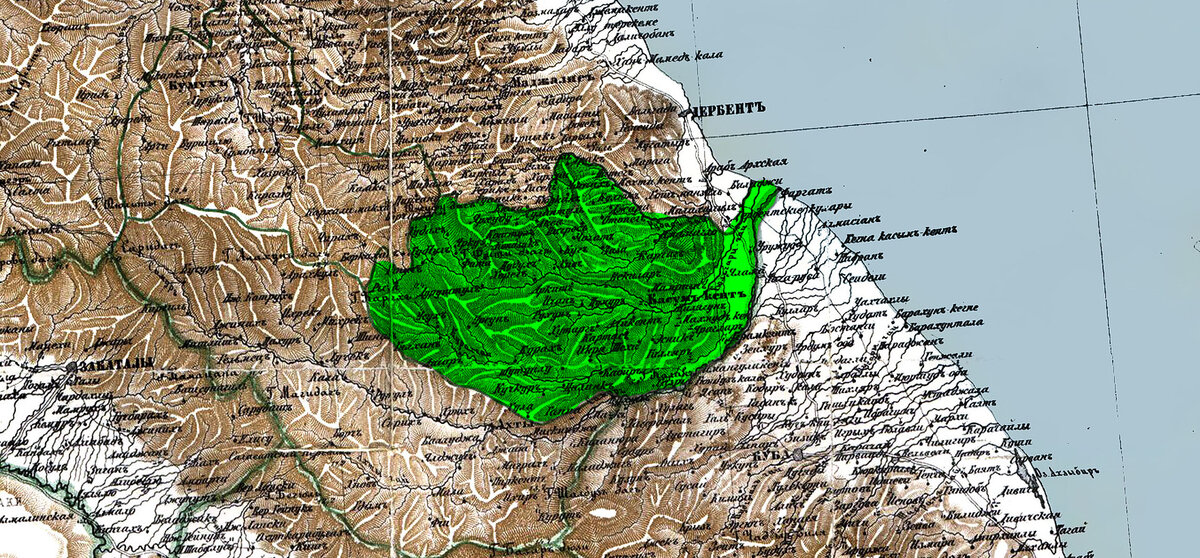 На фото: Кюринский округ // Карта Кавказского края, 1869 г.