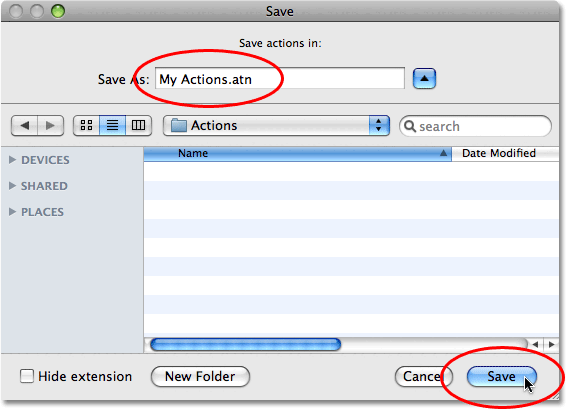 Выбираем место, где будет сохранен наш набор операций, и затем нажимаем кнопку «Сохранить»