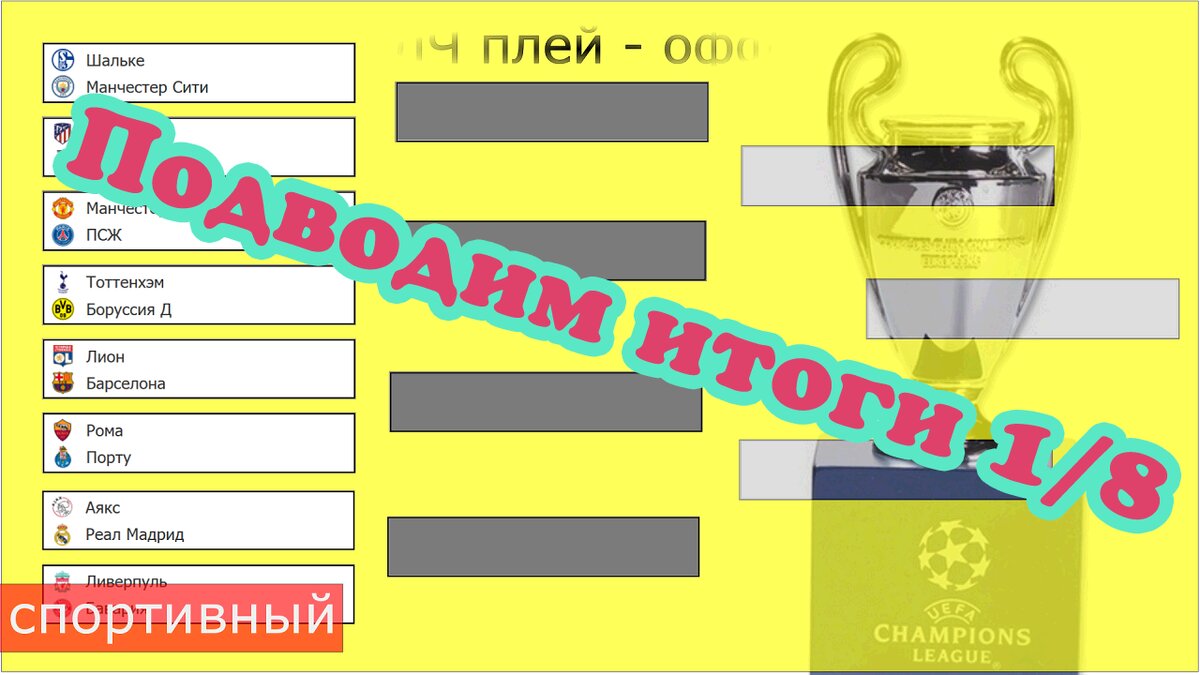 Футбол. Лига Чемпионов 2019. Результаты. Все участники ¼. Итоги плей-офф. |  Алекс Спортивный * Футбол | Дзен