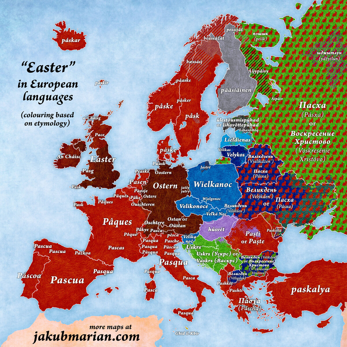 Источник:https://jakubmarian.com/easter-in-european-languages-map/